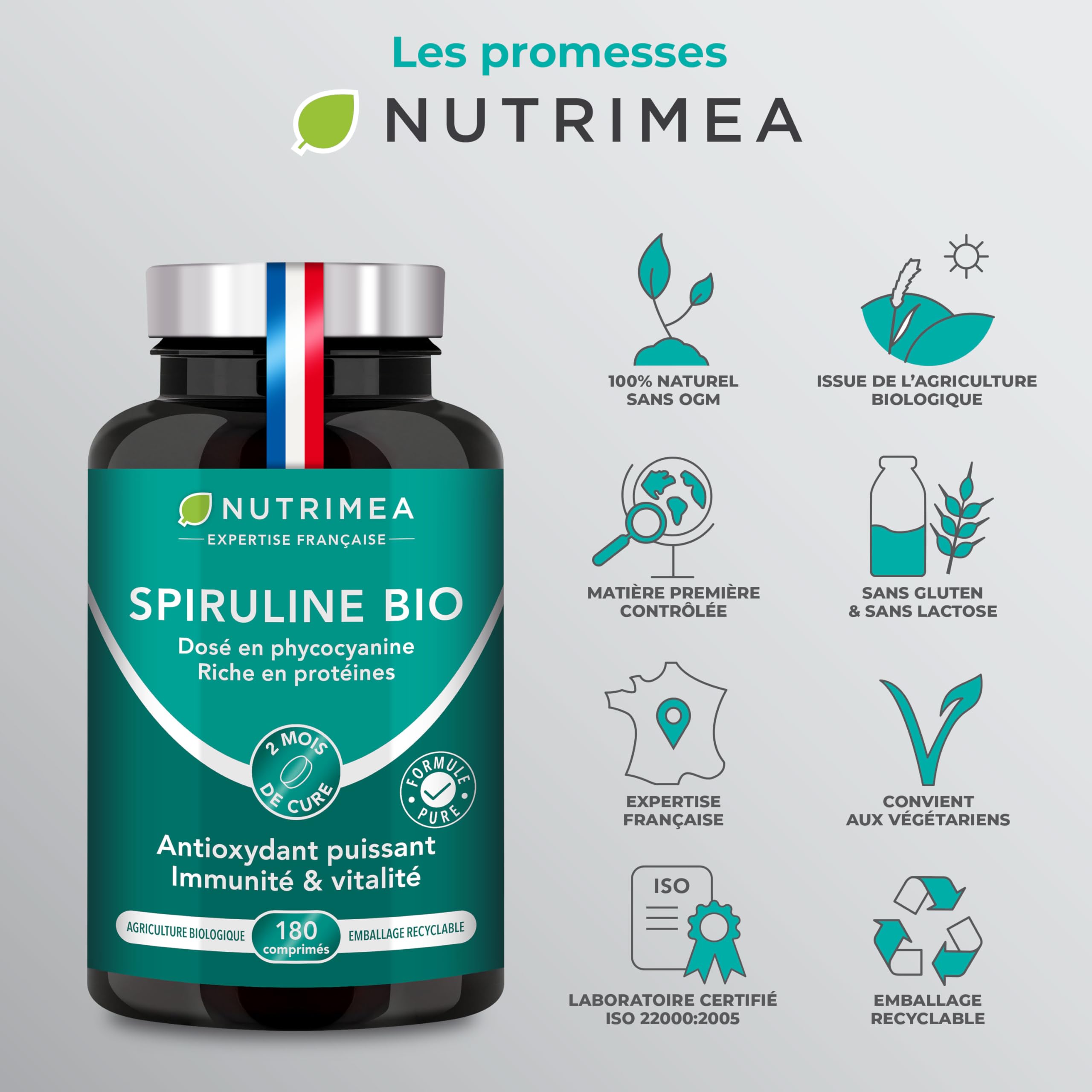 Spiruline Bio 180 Comprimés – Complément Alimentaire Nut