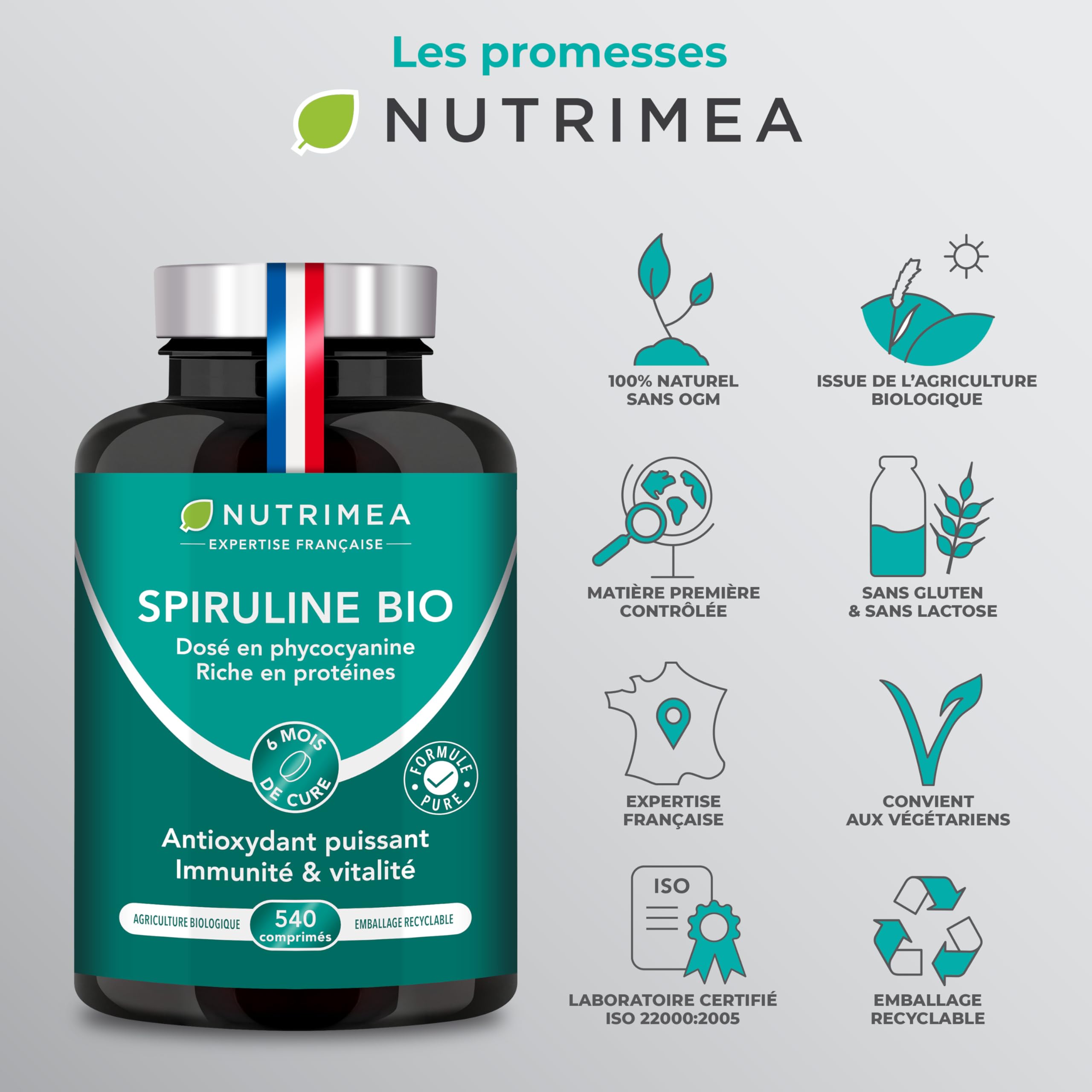 Spiruline Bio 180 Comprimés – Complément Alimentaire Nut