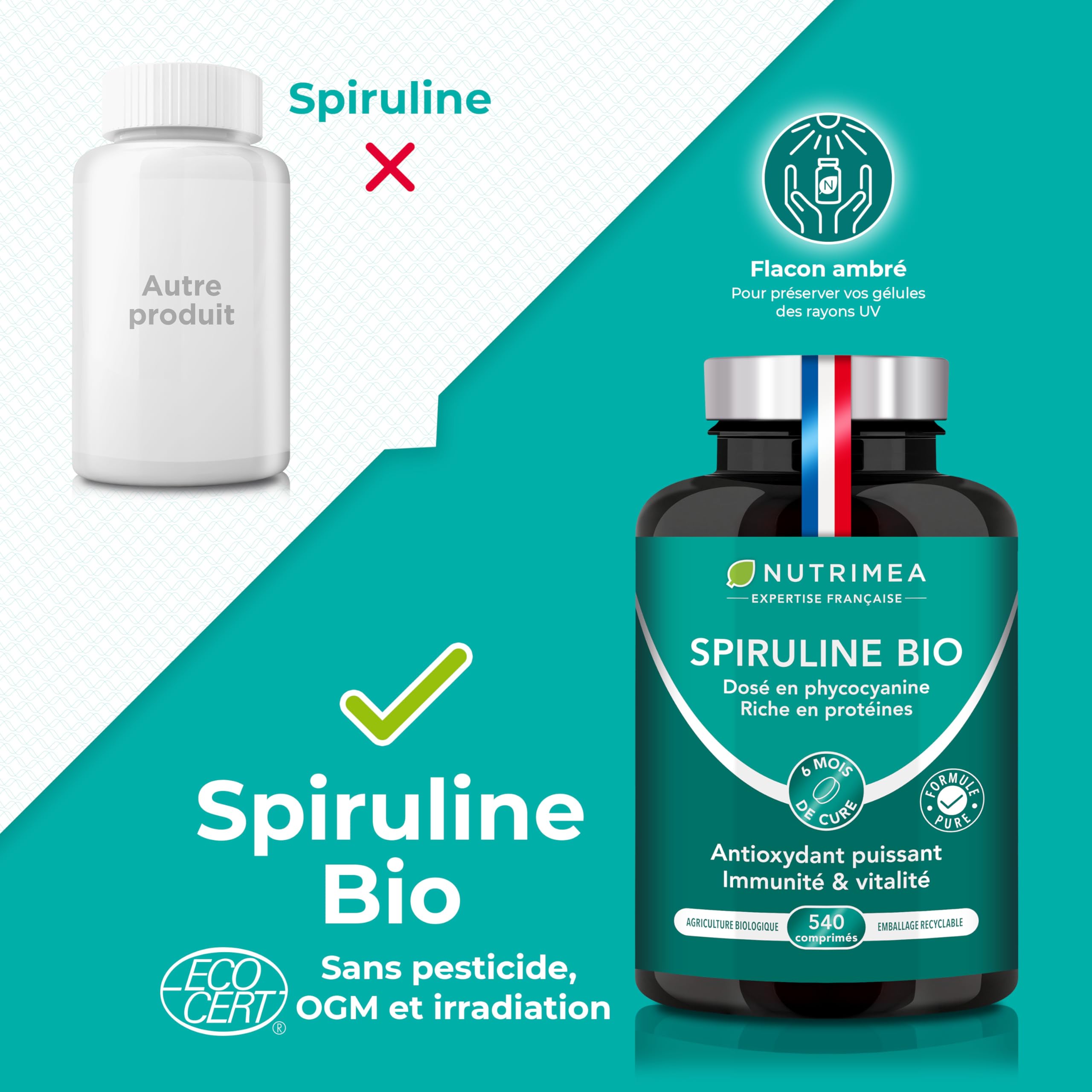 Spiruline Bio 180 Comprimés – Complément Alimentaire Nut