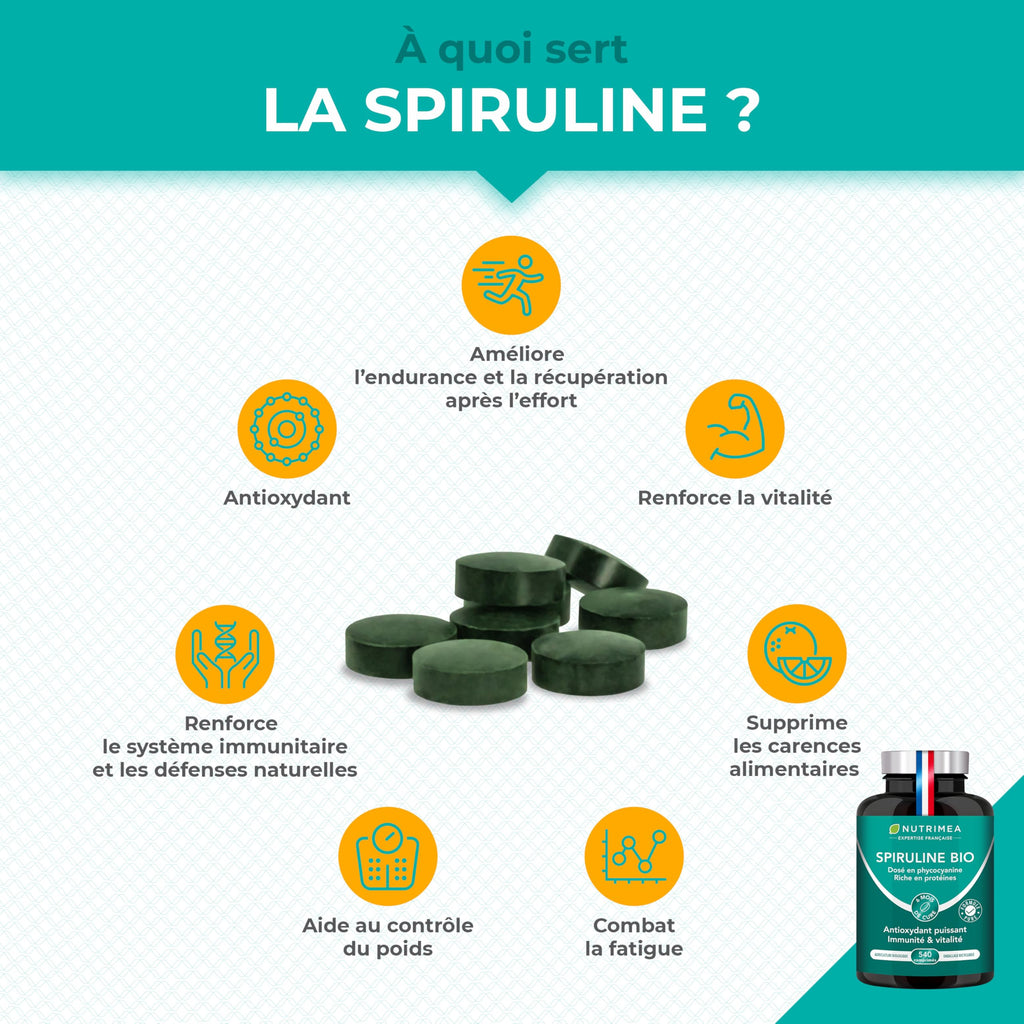 Spiruline Bio 180 Comprimés – Complément Alimentaire Nut