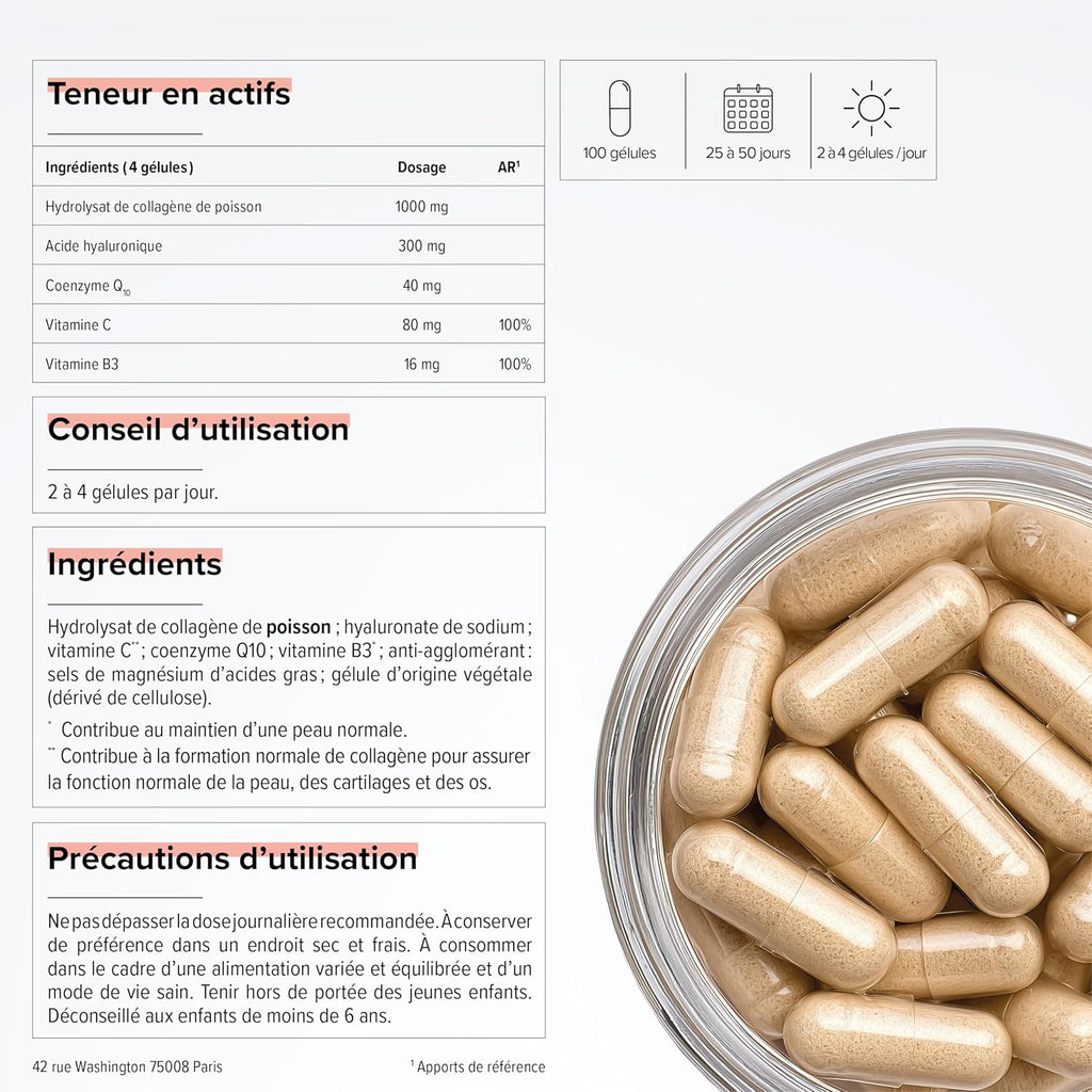 Collagène Marin Acide Hyaluronique – 100 Gélules Vitamine C