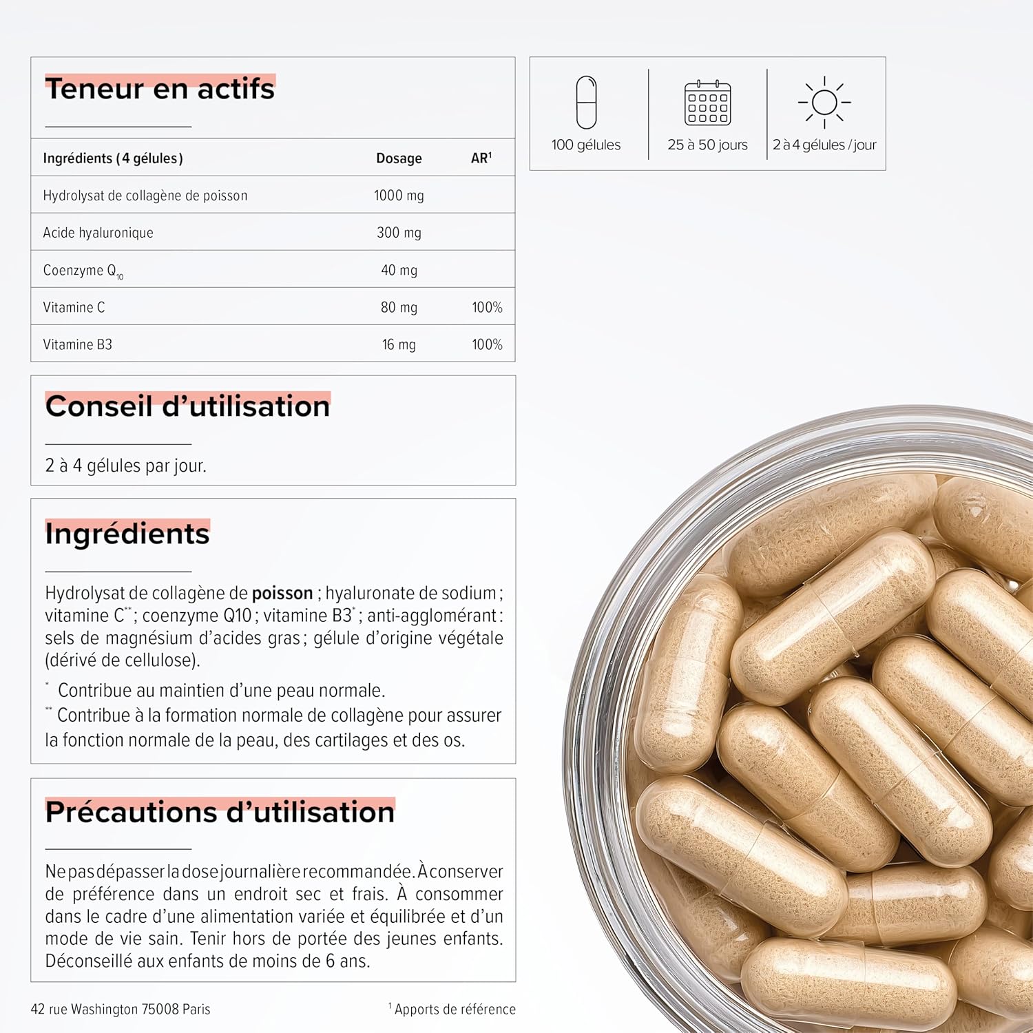 Collagène Marin Acide Hyaluronique – 100 Gélules Vitamine C